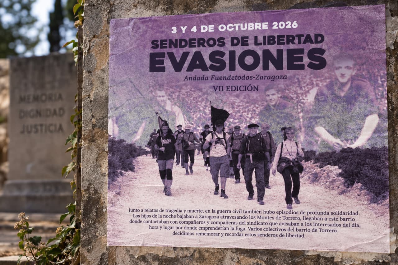 Cartel de Evasiones: Senderos de Libertad, andada de Fuendetodos a Zaragoza