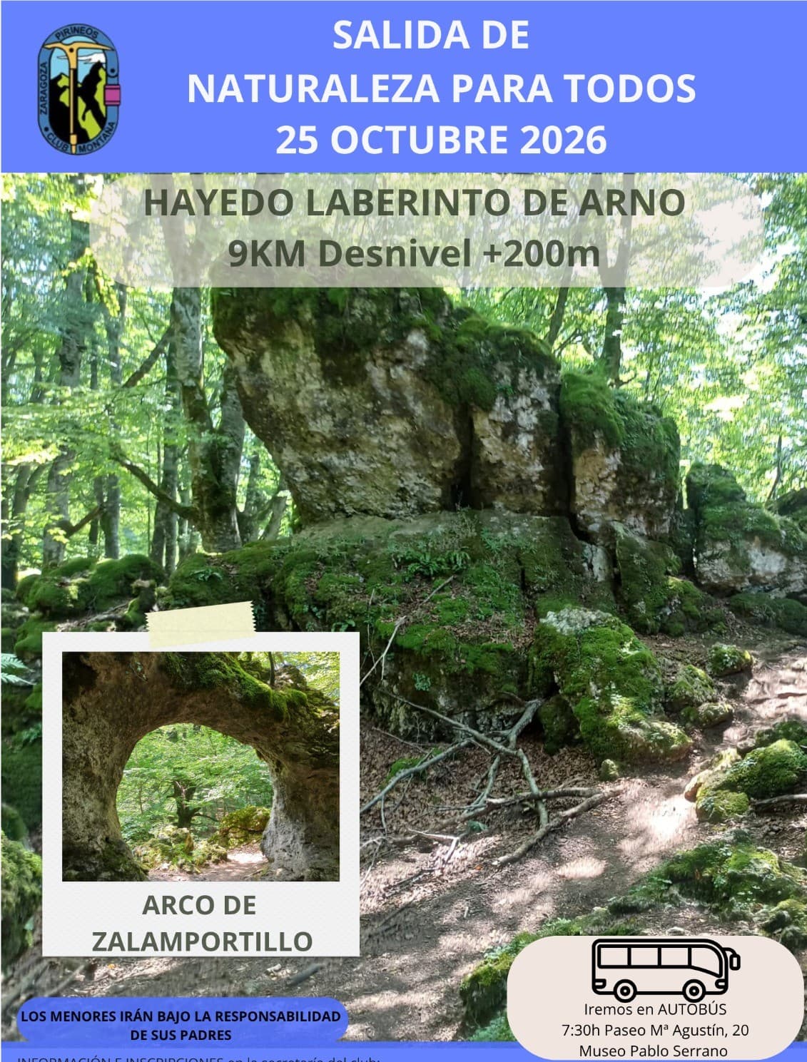 Cartel de Hayedo del Laberinto de Arno con el Club de Montaña Pirineos