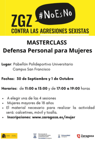Cartel de Masterclass de Defensa Personal para Mujeres