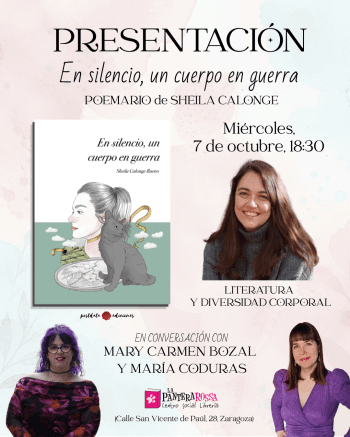 Cartel de Presentación del poemario "En silencio, un cuerpo en guerra", de Sheila Calonge