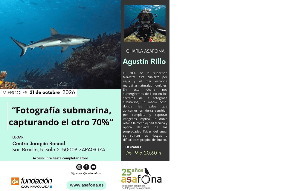 Cartel de Charla ASAFONA: "Fotografía submarina, capturando el otro 70%"