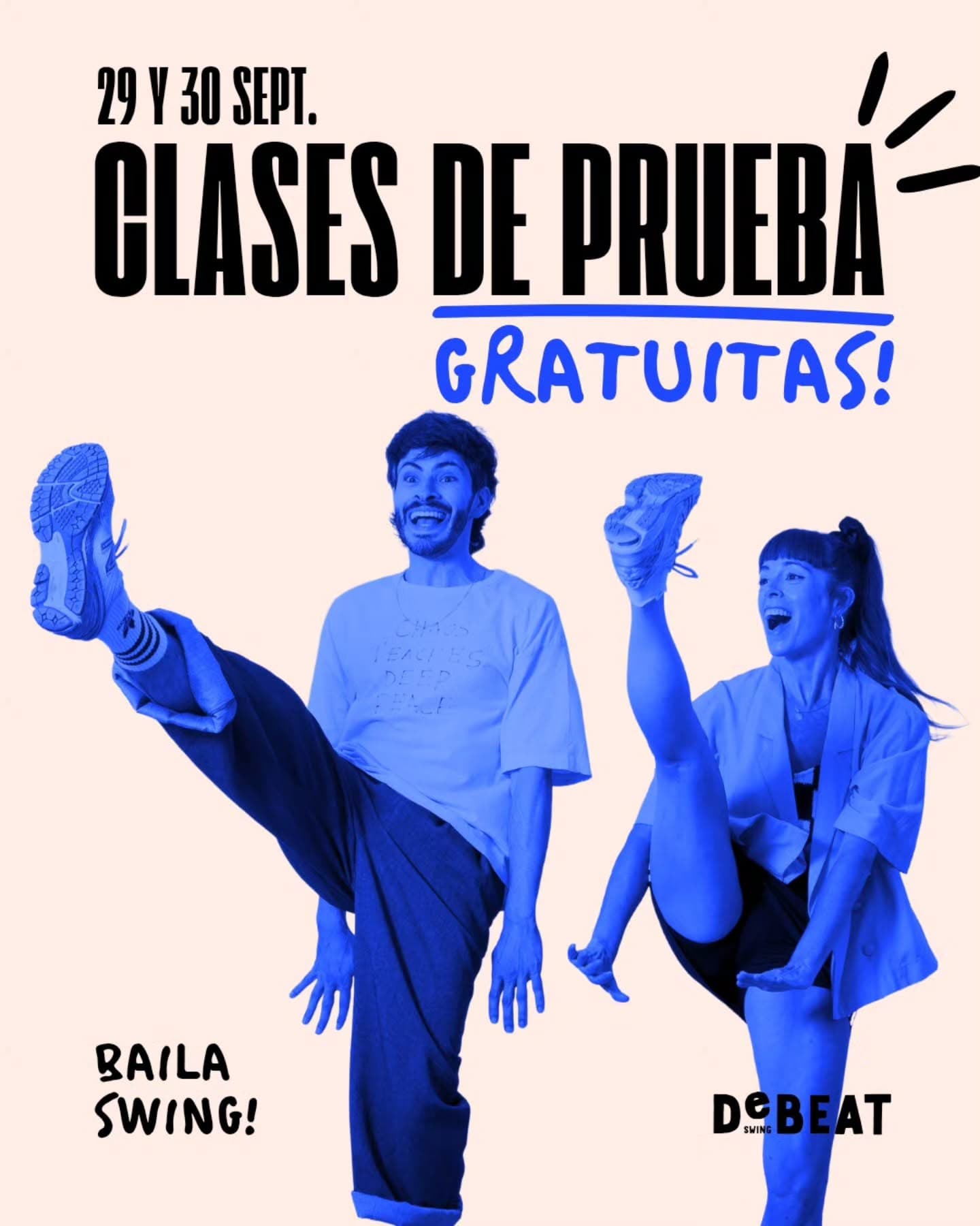 Cartel de Clases de prueba gratuitas de swing en Debeat
