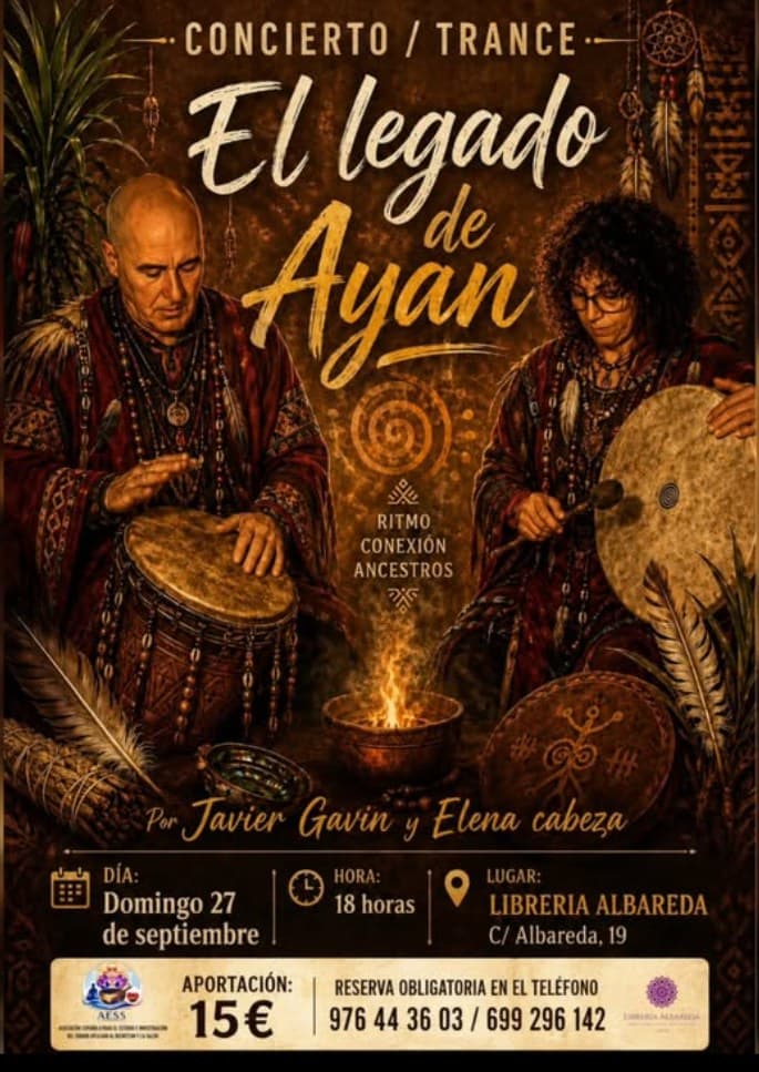 Cartel de Concierto trance «El legado de Ayan», con Javier Gavín y Elena Cabeza