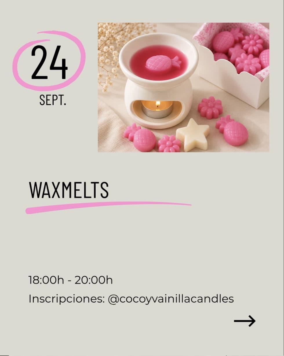 Cartel de Taller de waxmelts con Coco y Vainilla Candles