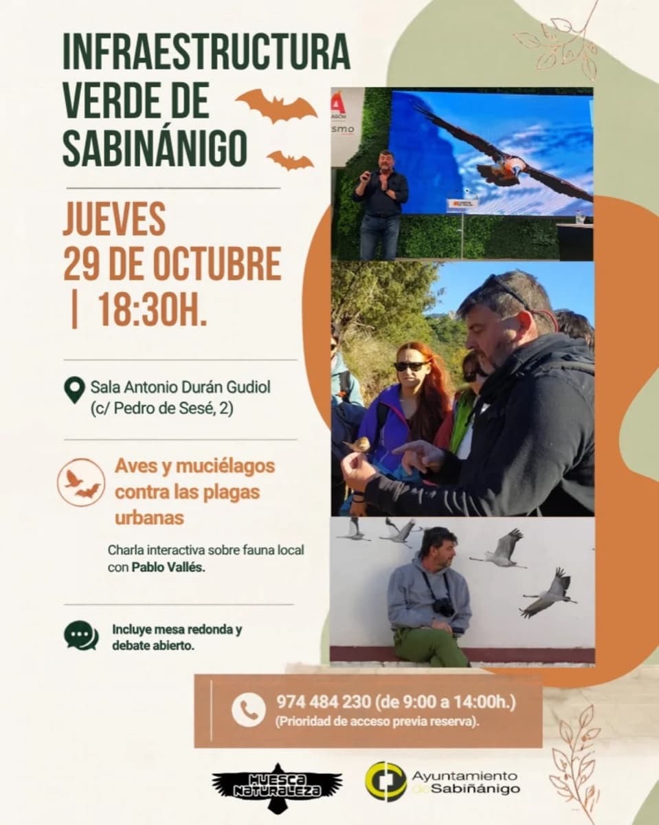 Cartel de «Aves y murciélagos contra las plagas urbanas», con Pablo Vallés