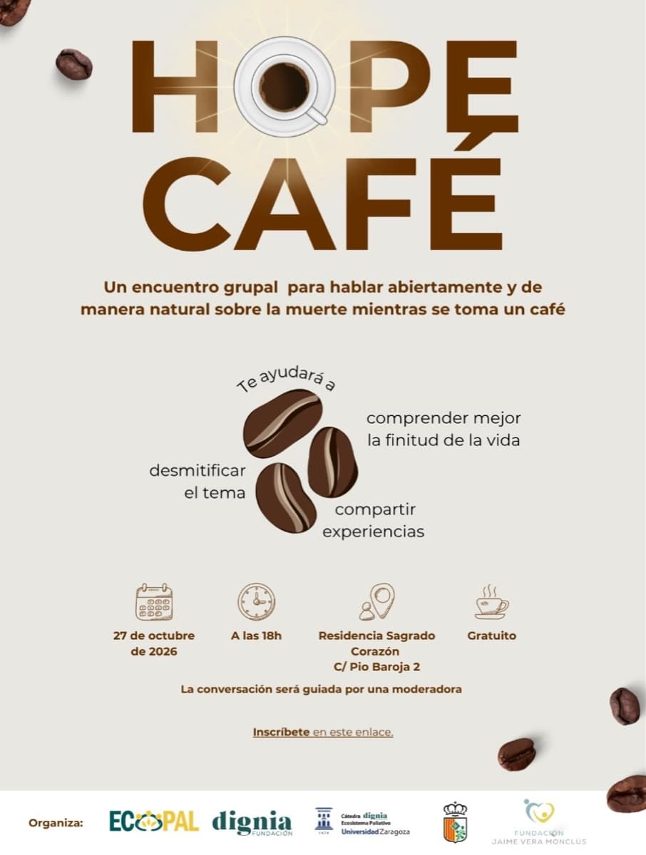 Cartel de Hope Café: encuentro para hablar de la muerte con un café