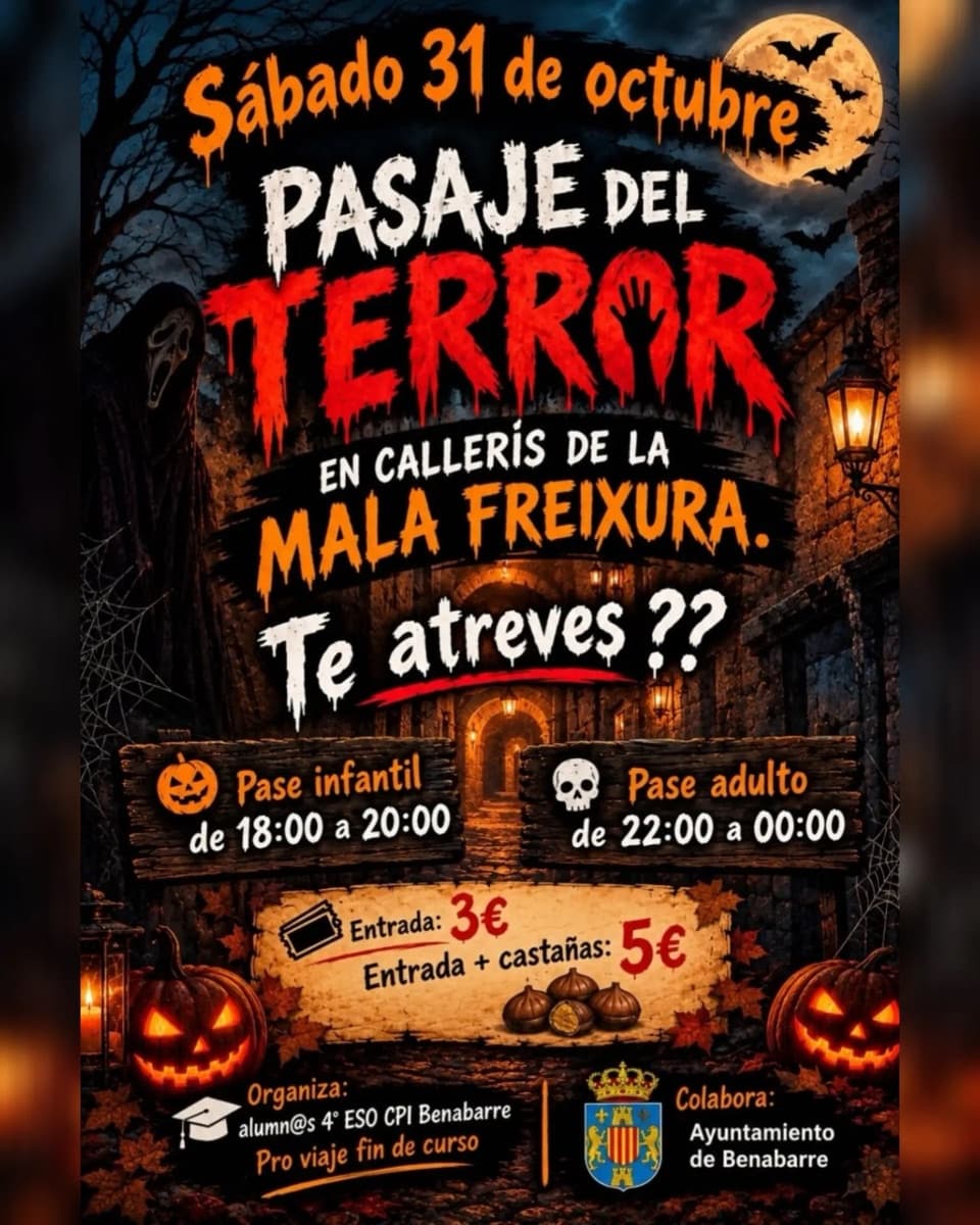 Cartel de Pasaje del Terror en la Malafreixura de Benabarre: pase de adultos