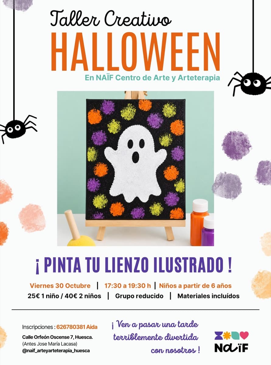 Cartel de Taller creativo de Halloween: pinta tu lienzo ilustrado