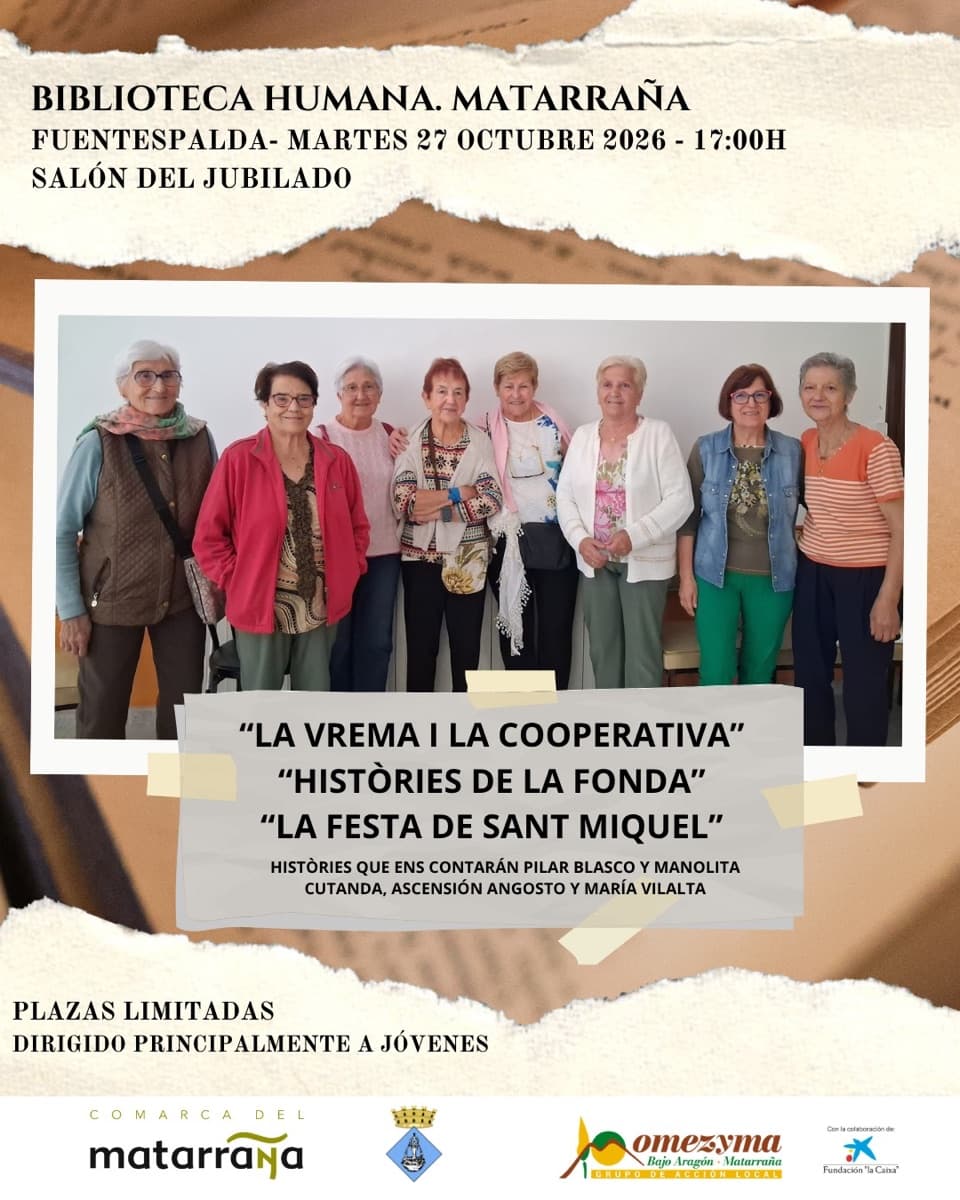 Cartel de Biblioteca humana en Fuentespalda