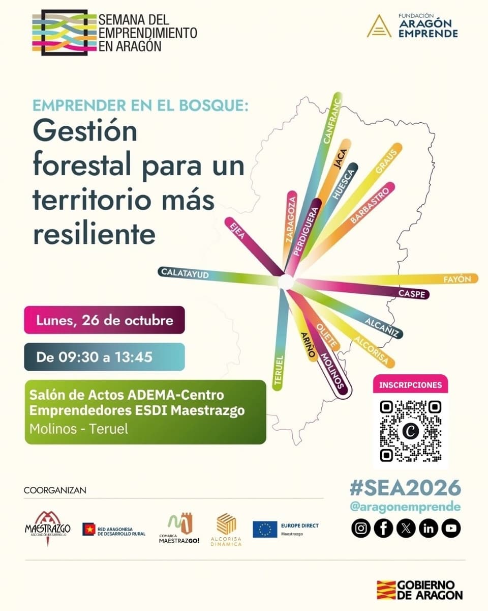 Cartel de Emprender en el bosque: gestión forestal para un territorio más resiliente
