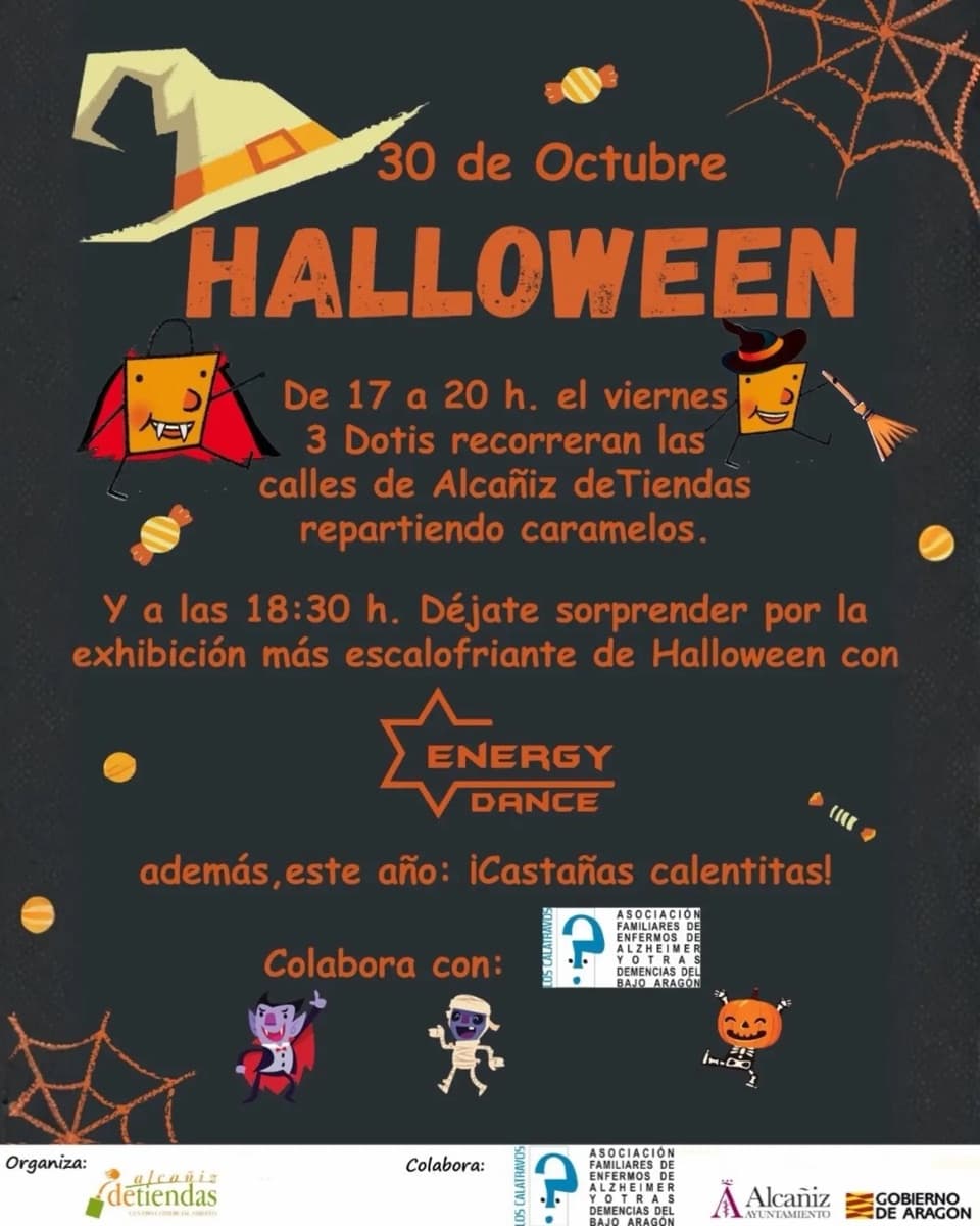 Cartel de Halloween en las calles de Alcañiz deTiendas