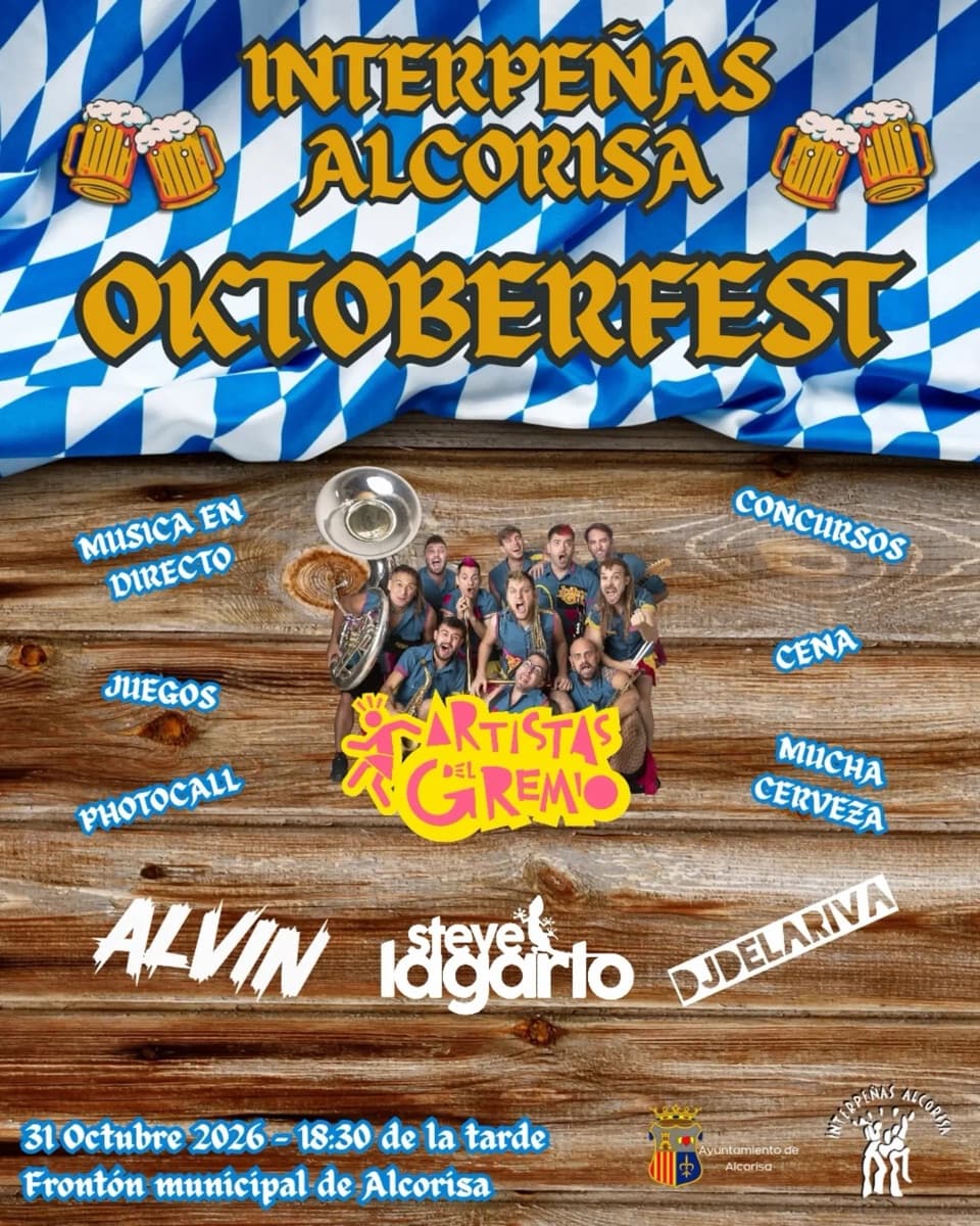Cartel de Oktoberfest de Interpeñas Alcorisa, con Artistas del Gremio y Steve Lagarto