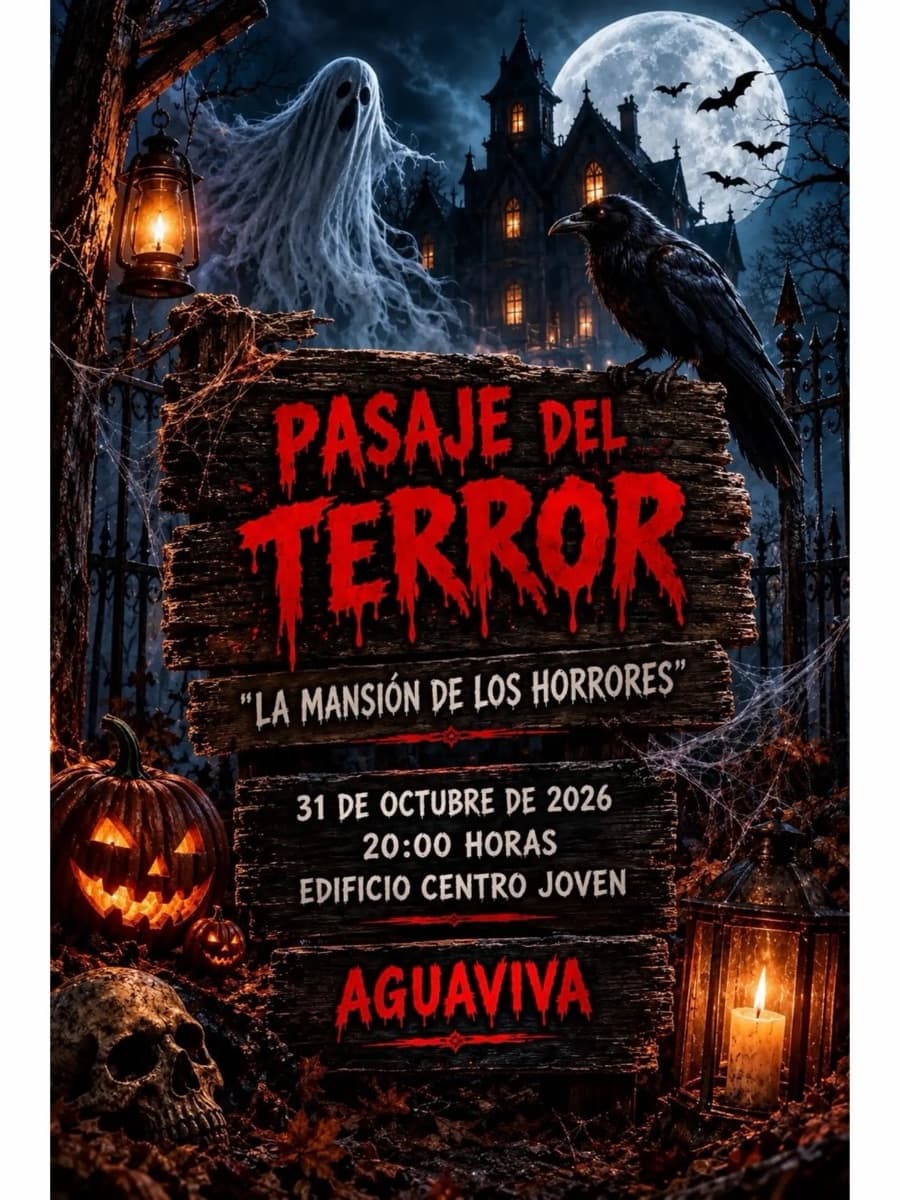 Cartel de Pasaje del terror «La mansión de los horrores» en Aguaviva