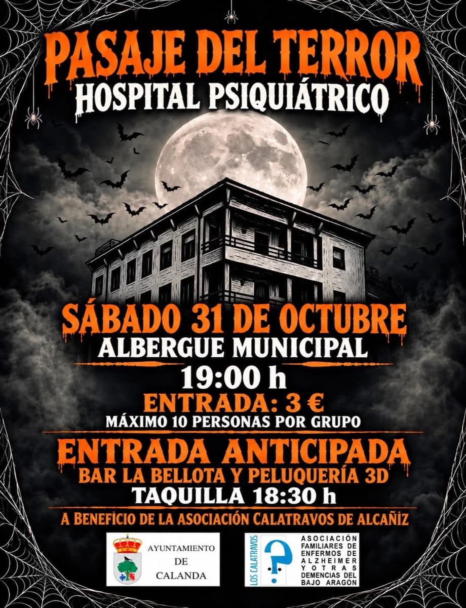 Cartel de Pasaje del terror «Hospital psiquiátrico» en Calanda