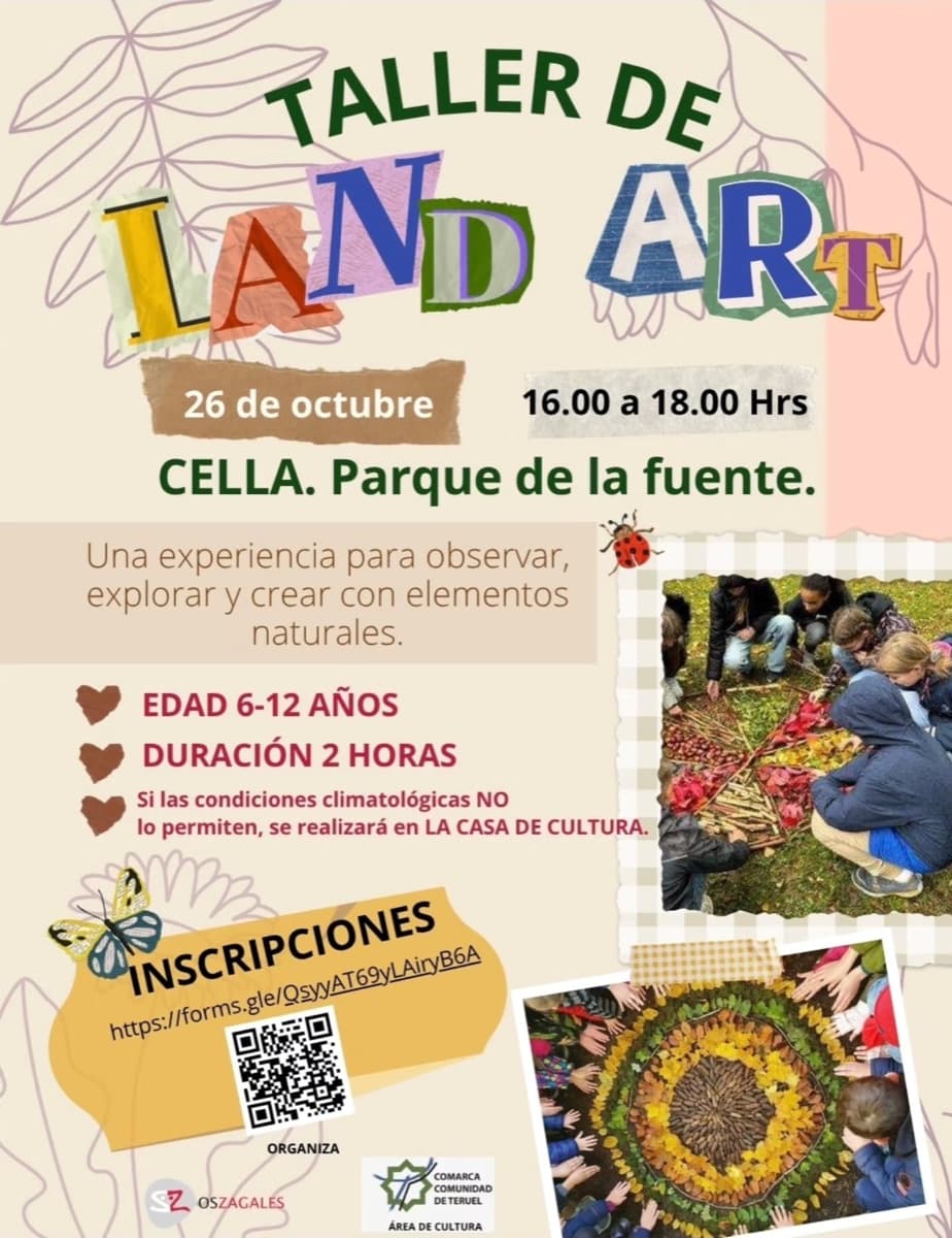 Cartel de Taller de Land Art en el Parque de la Fuente de Cella