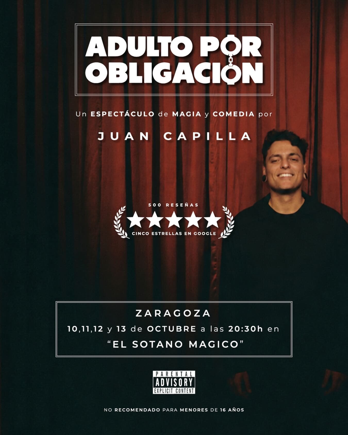 Cartel de «Adulto por obligación», magia y comedia en El Sótano Mágico