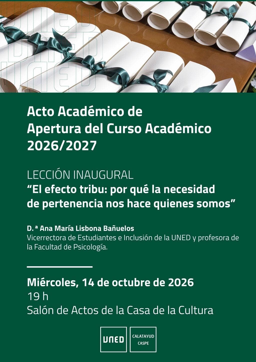 Cartel de Apertura del curso de la UNED en Caspe: «El efecto tribu»