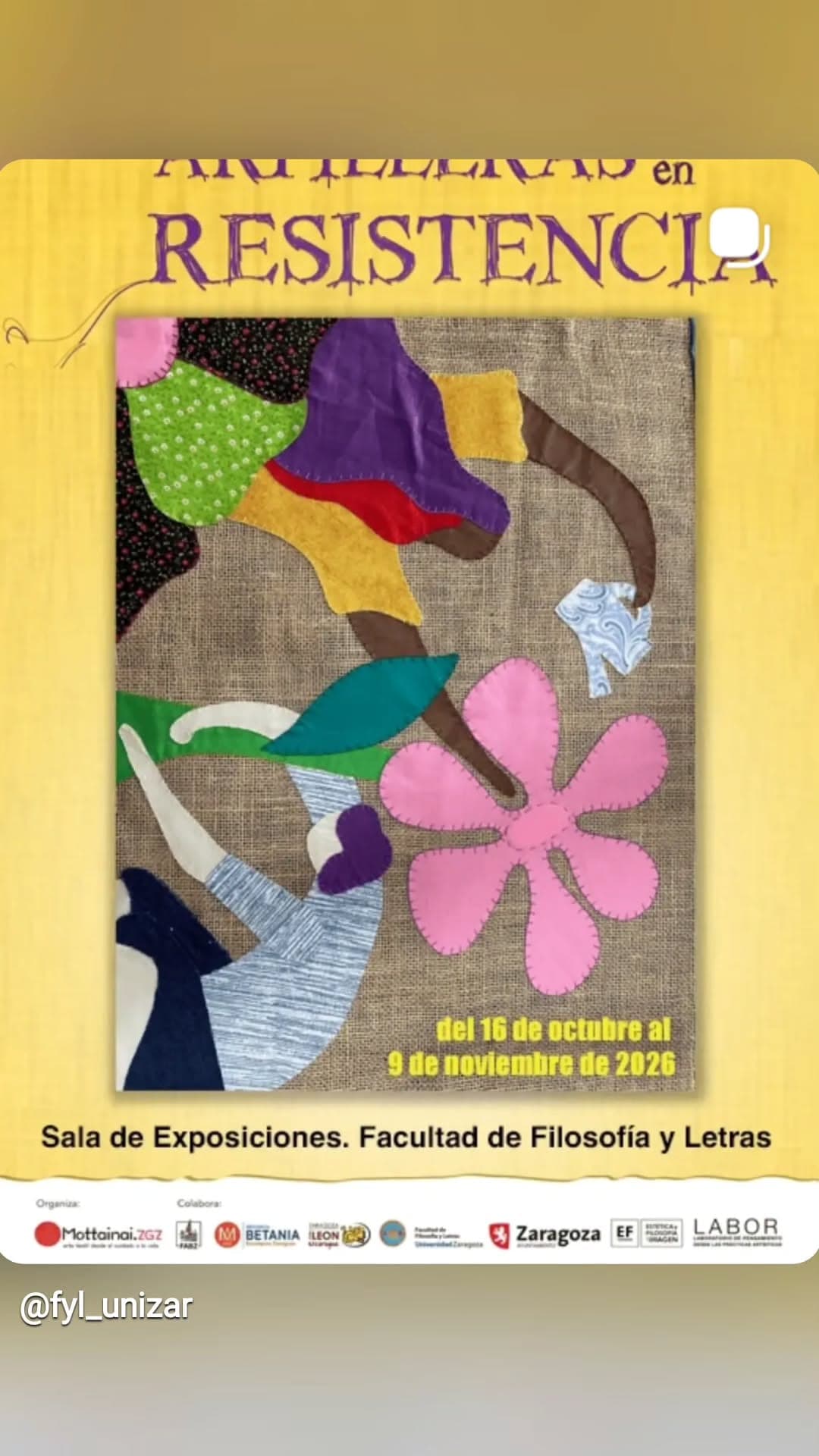 Cartel de Arpilleras en resistencia: exposición en la Facultad de Filosofía y Letras