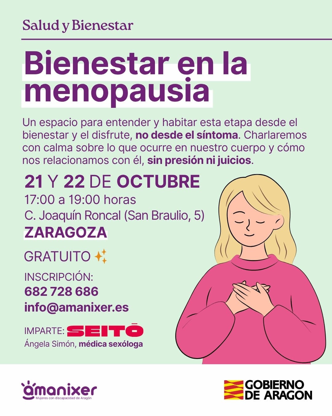 Cartel de Bienestar en la menopausia: charla con Ángela Simón (Seitô) para Amanixer