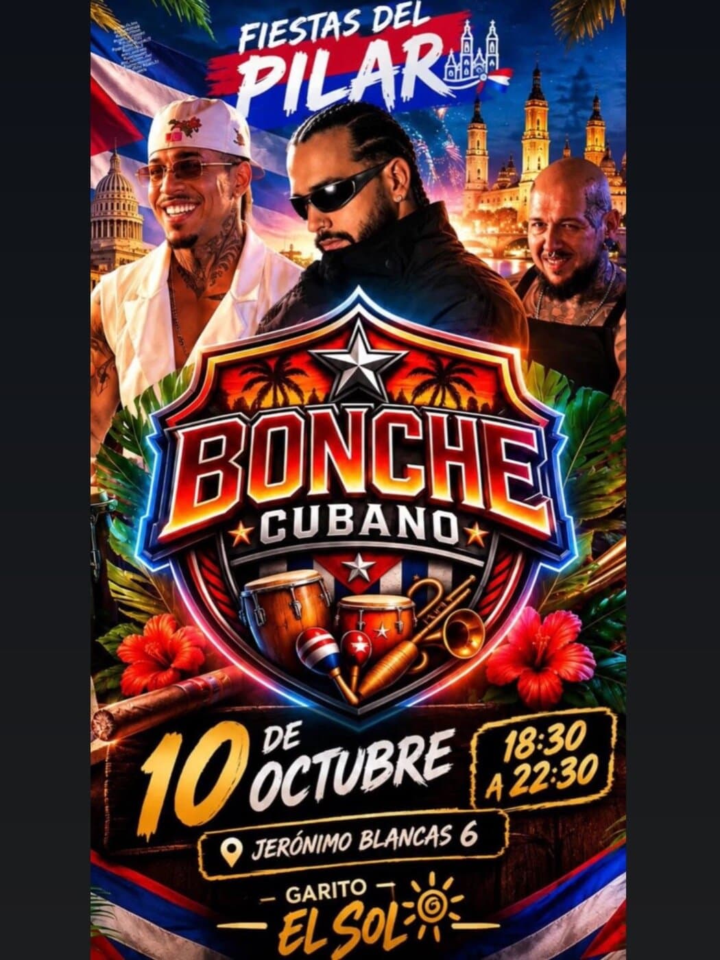 Cartel de Bonche Cubano en el Garito El Sol