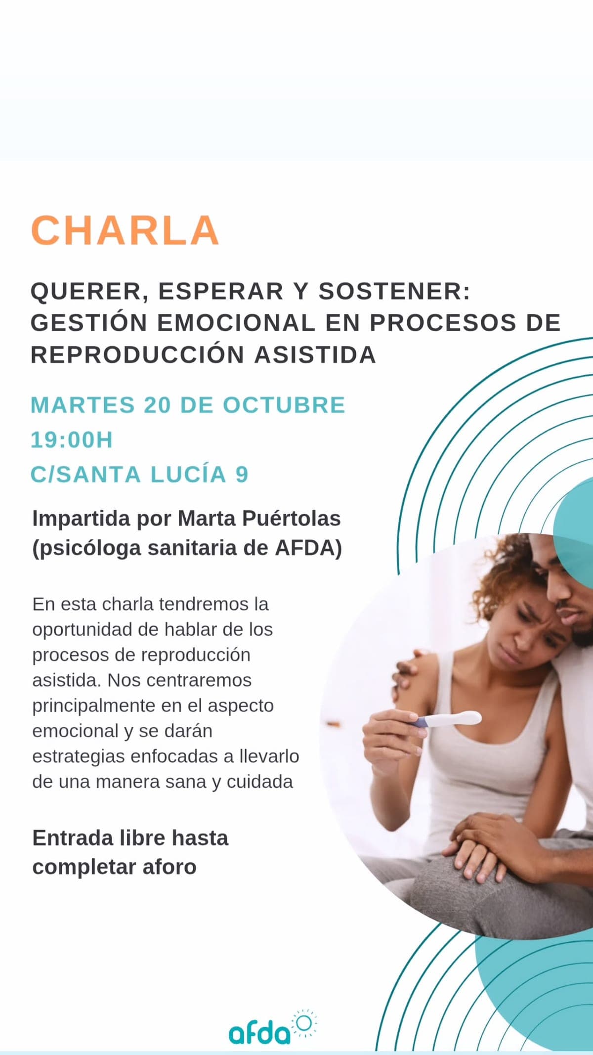 Cartel de Charla «Querer, esperar y sostener: gestión emocional en procesos de reproducción asistida»
