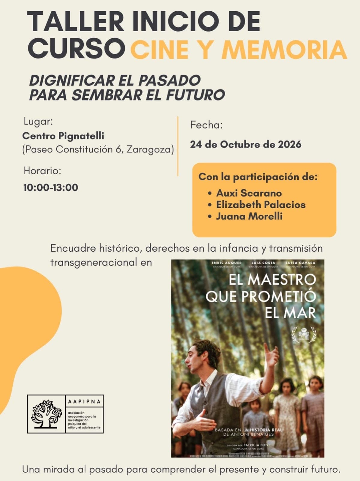 Cartel de Cine y memoria: taller sobre «El maestro que prometió el mar»