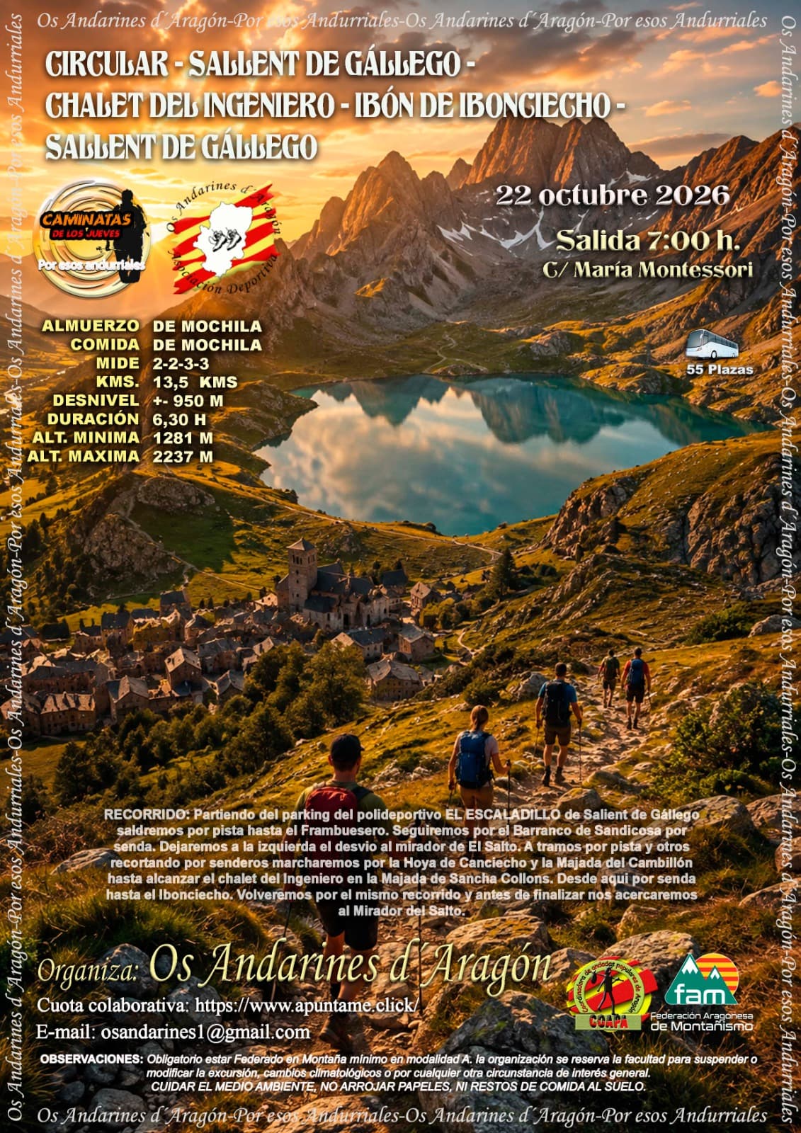 Cartel de Circular de Sallent de Gállego al ibón de Ibonciecho con Os Andarines