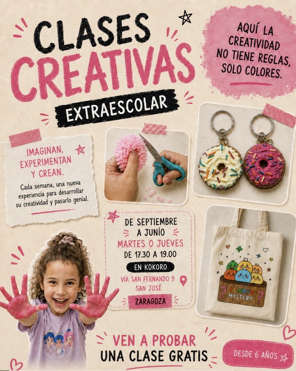 Cartel de Clases creativas extraescolares para peques (desde 6 años)