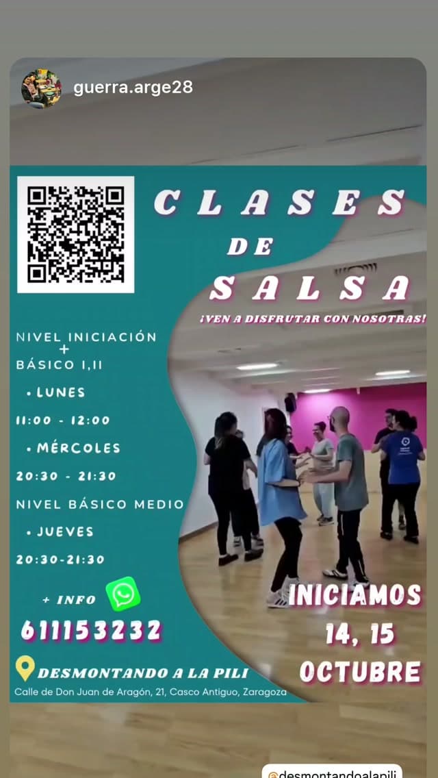Cartel de Clases de salsa de iniciación en Desmontando a la Pili (lunes por la mañana)