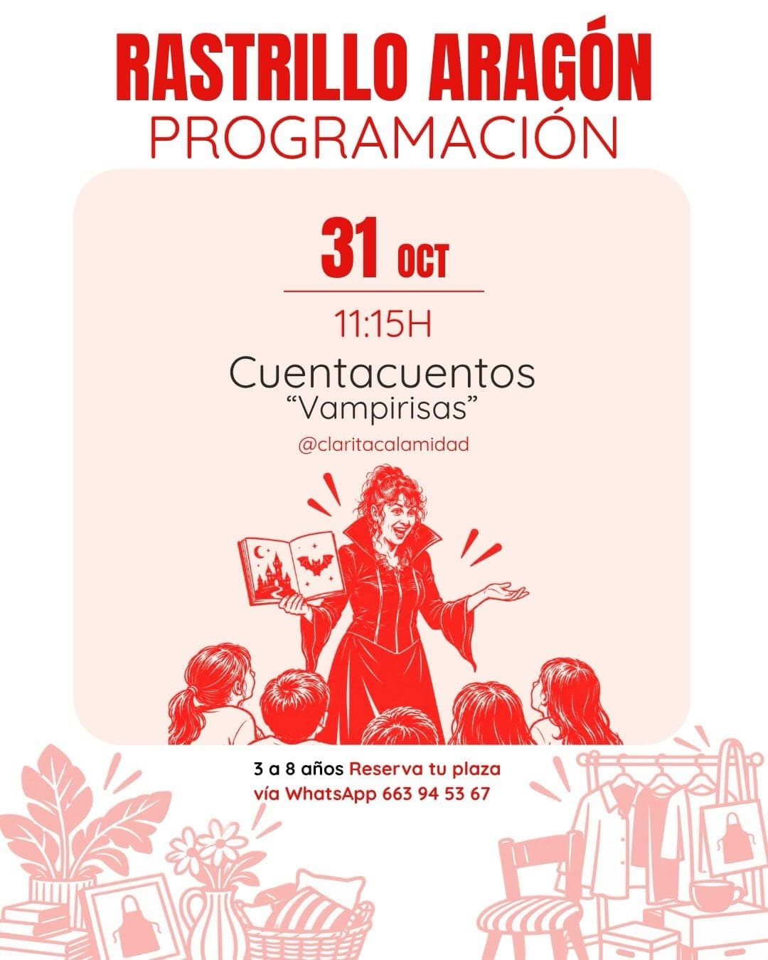 Cartel de Cuentacuentos «Vampirisas» en el Rastrillo Aragón