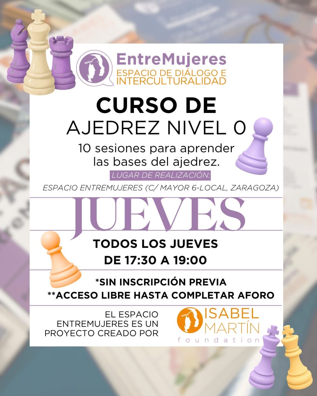 Cartel de Curso de ajedrez en EntreMujeres