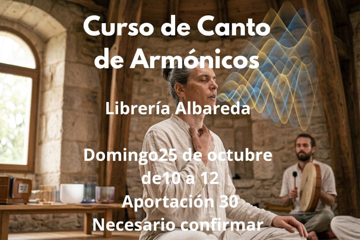 Cartel de Curso de canto de armónicos en Librería Albareda