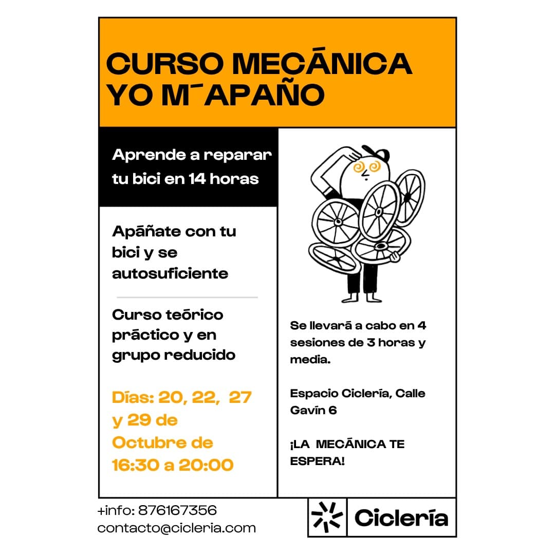 Cartel de Curso de mecánica de bici «Yo me apaño» en Ciclería