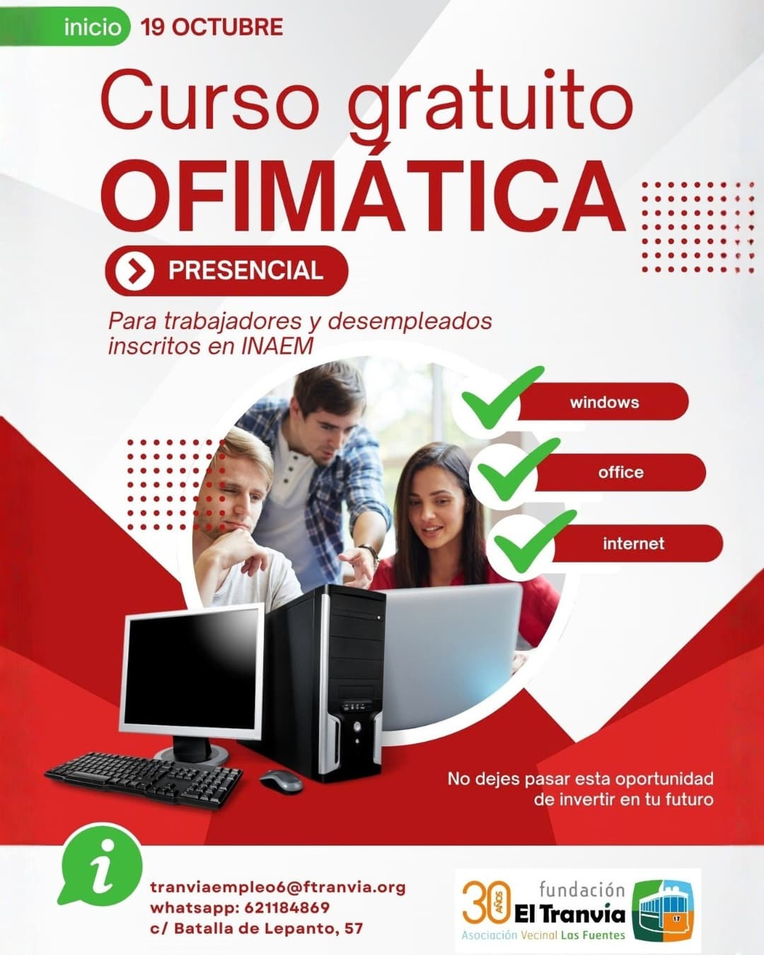 Cartel de Curso de ofimática desde cero en la Fundación El Tranvía