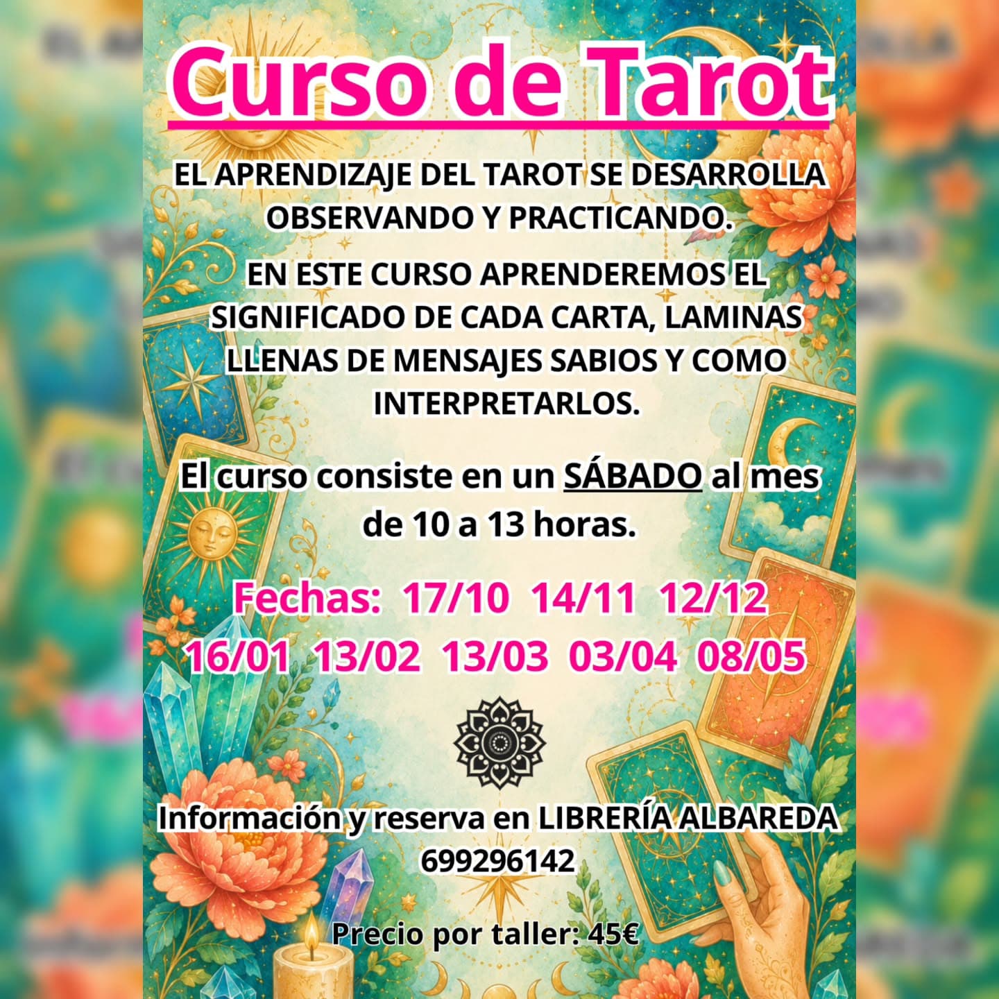 Cartel de Curso de tarot en Librería Albareda: un sábado al mes