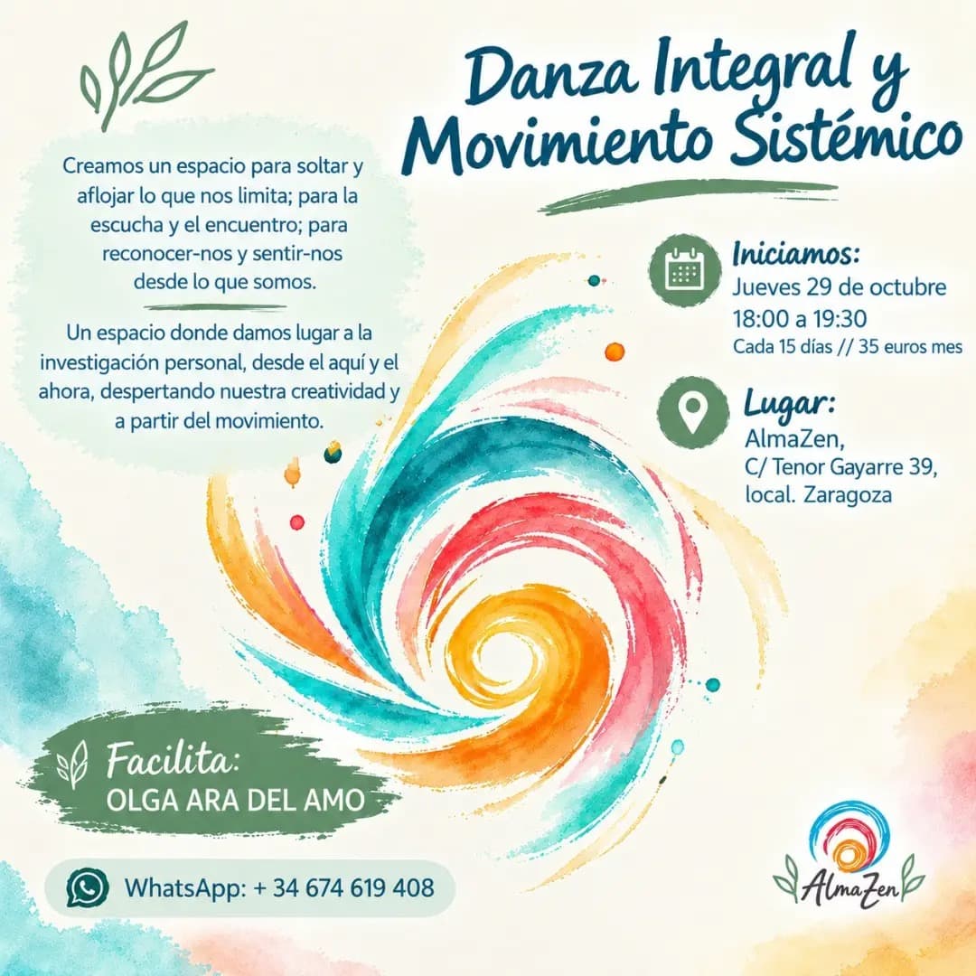 Cartel de Danza Integral y Movimiento Sistémico en AlmaZen