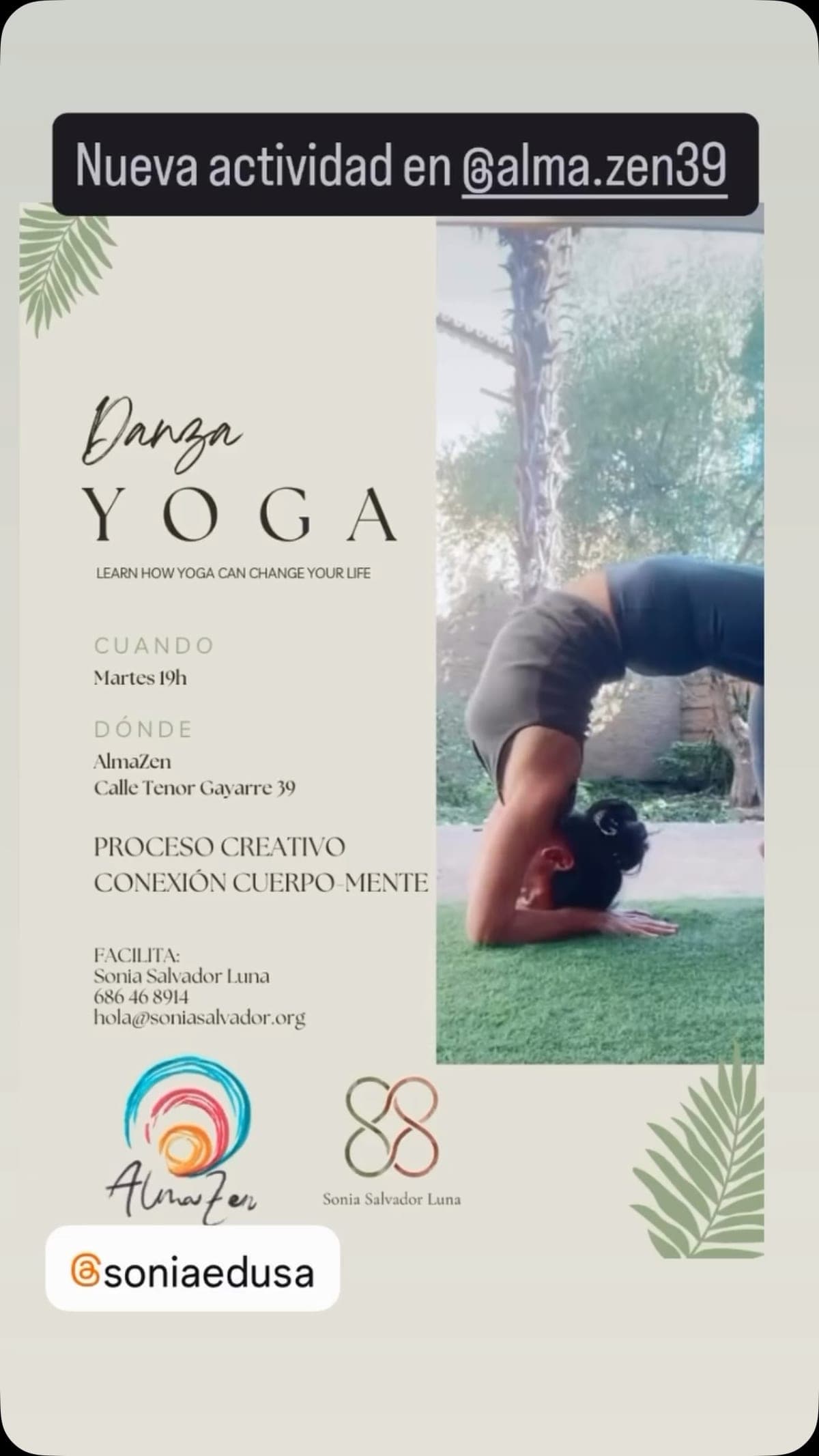 Cartel de Danza yoga con Sonia Salvador Luna en AlmaZen