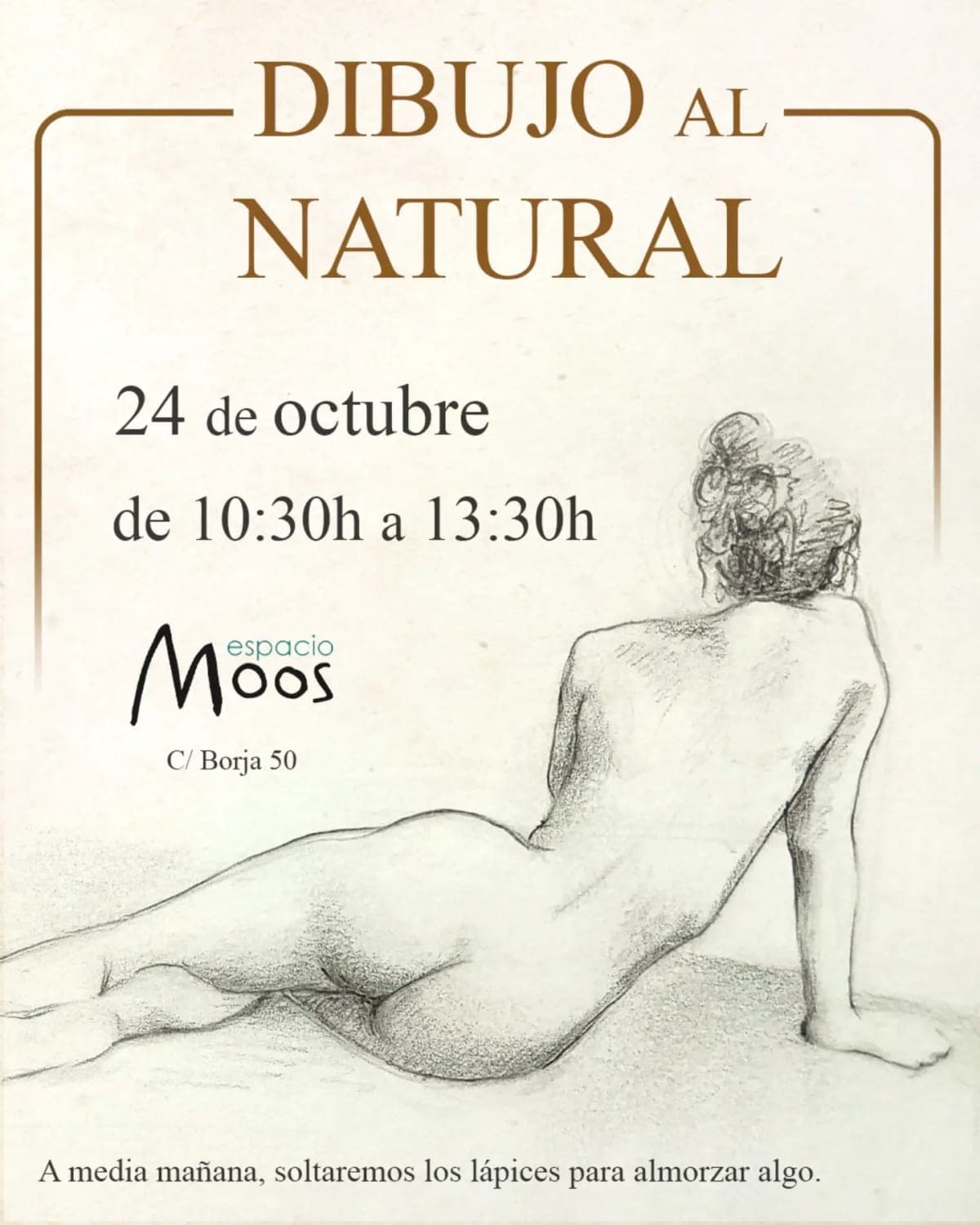 Cartel de Dibujo al natural con modelo en Espacio Moos