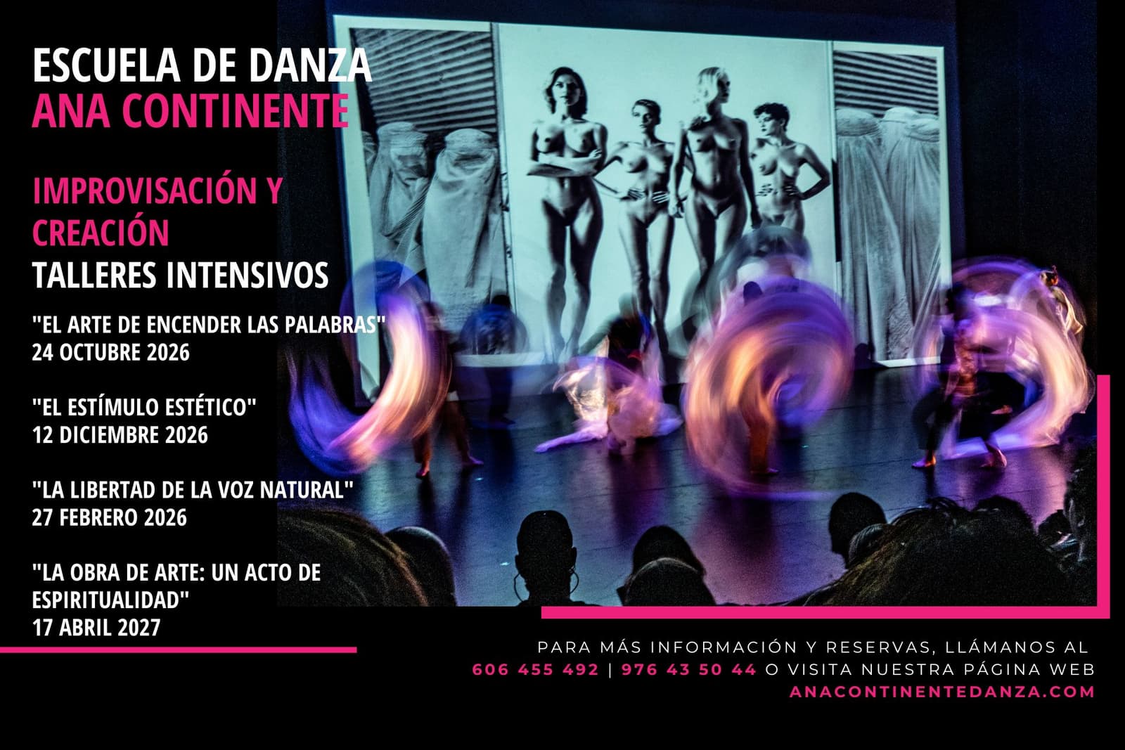 Cartel de «El arte de encender las palabras»: taller de improvisación en danza-teatro