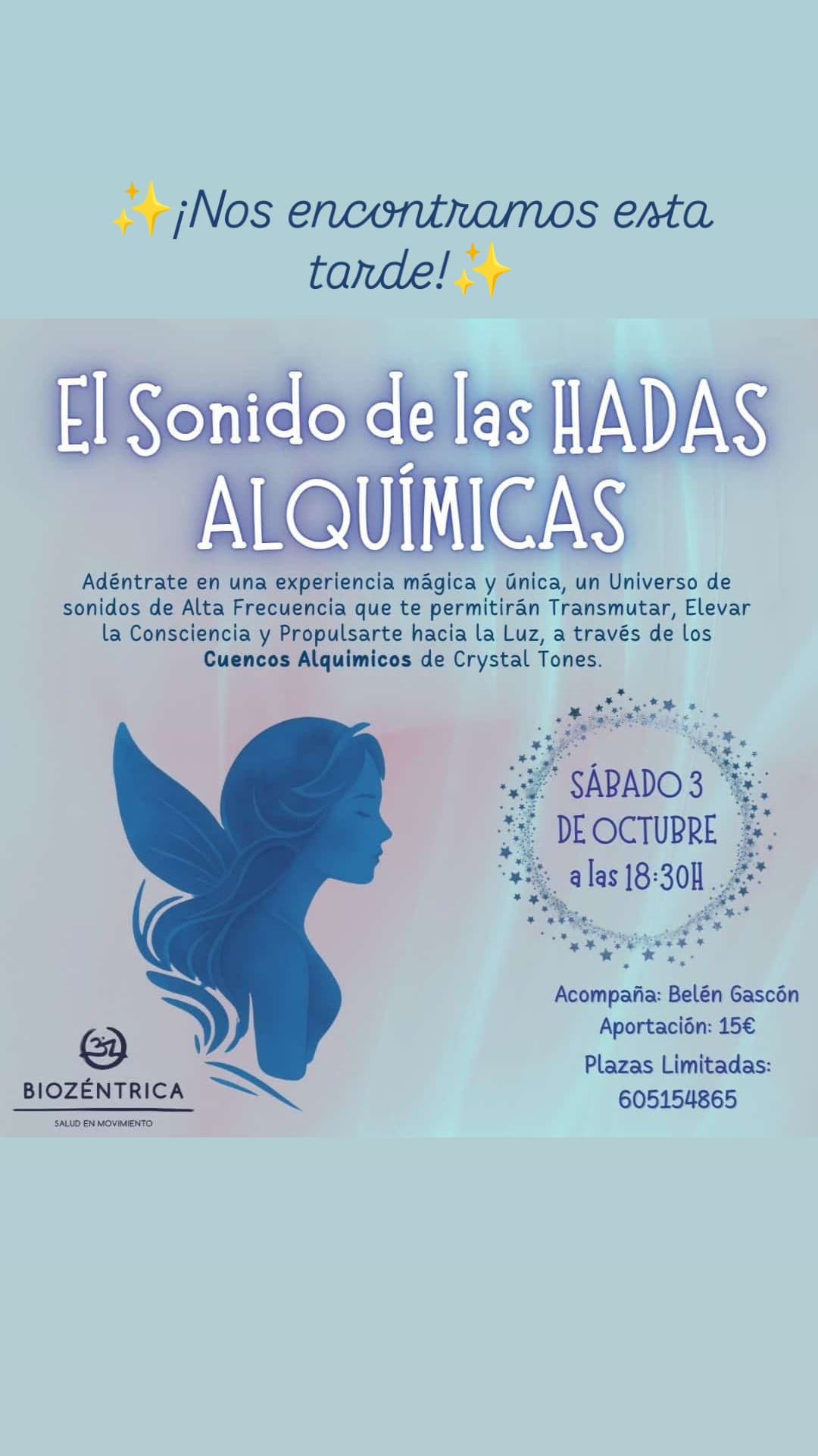 Cartel de «El sonido de las hadas alquímicas»: cuencos de cristal en BioZentrica
