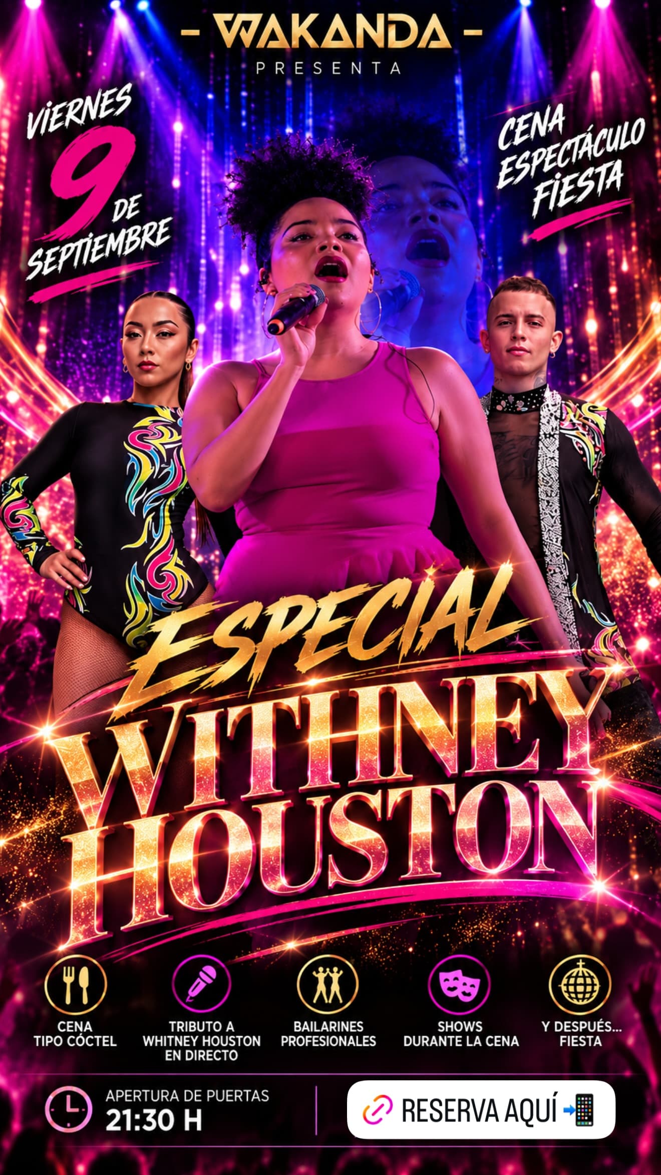 Cartel de Especial Whitney Houston: cena con espectáculo en Wakanda