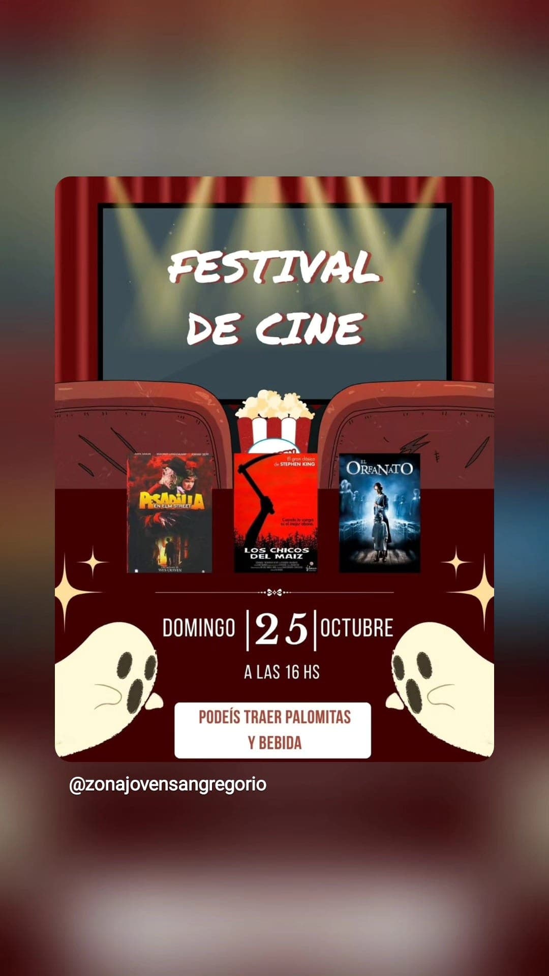 Cartel de Festival de cine de terror en la Zona Joven San Gregorio