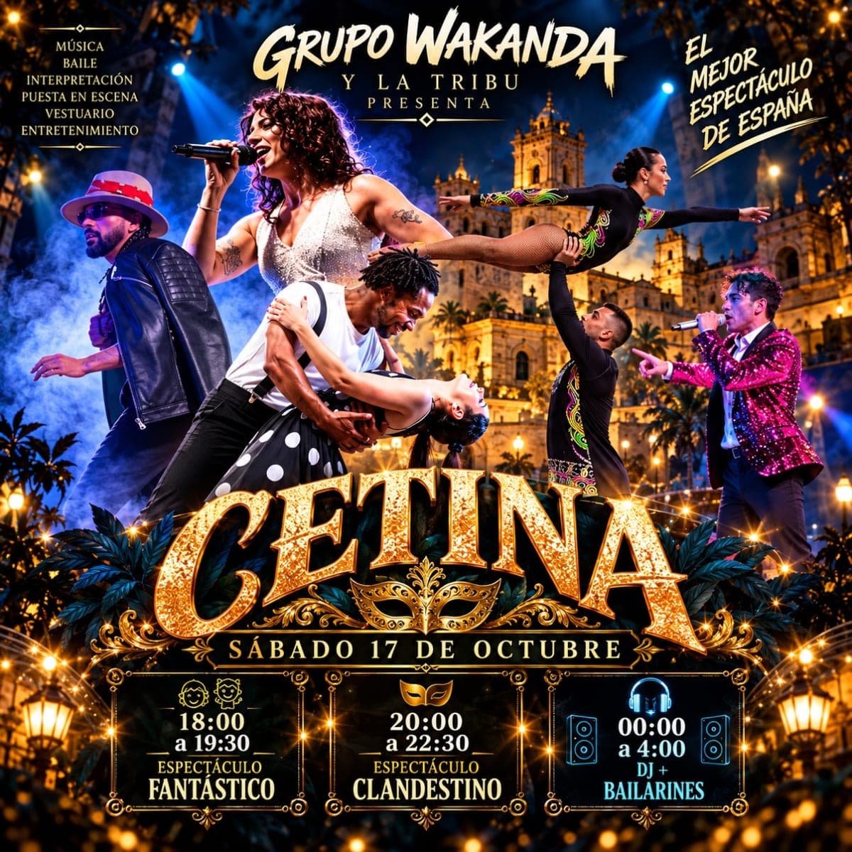 Cartel de Grupo Wakanda y La Tribu en Cetina: espectáculo familiar, «Clandestino» y DJ