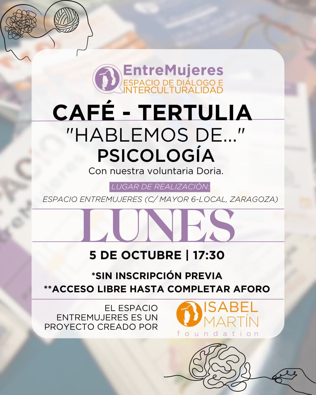 Cartel de «Hablemos de…»: café-tertulia sobre psicología en EntreMujeres