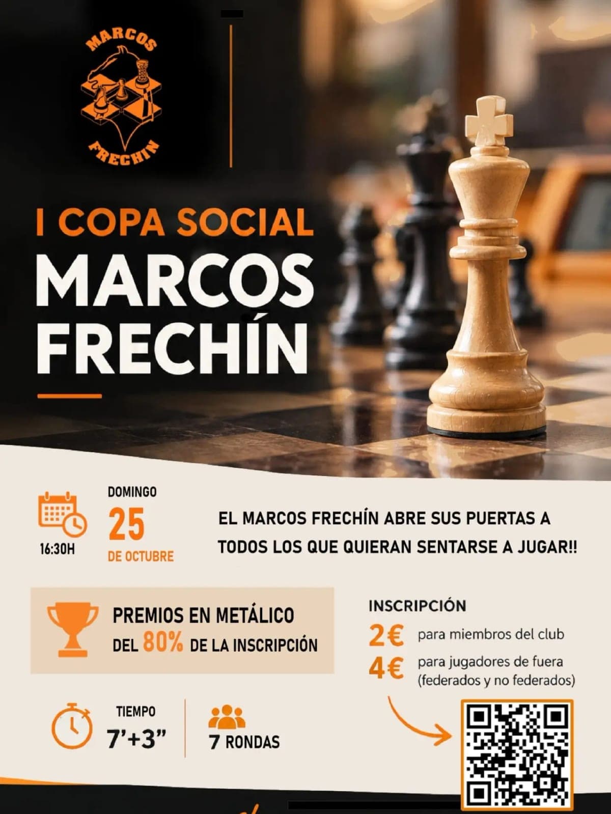 Cartel de I Copa Social Marcos Frechín de ajedrez