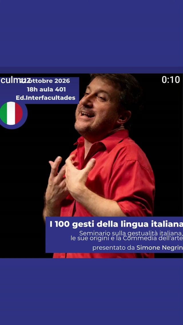 Cartel de I gesti italiani: seminario-espectáculo con Simone Negrin