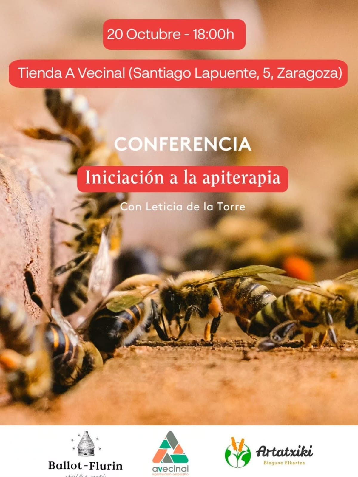 Cartel de Iniciación a la apiterapia, con Leticia de la Torre