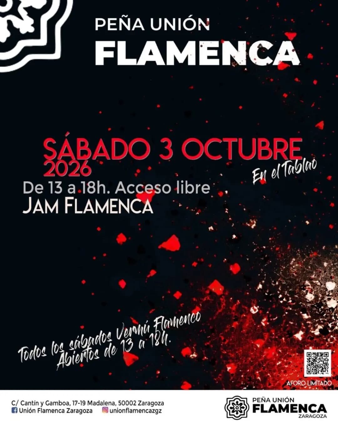 Cartel de Jam flamenca de los primeros sábados en la Peña Unión Flamenca