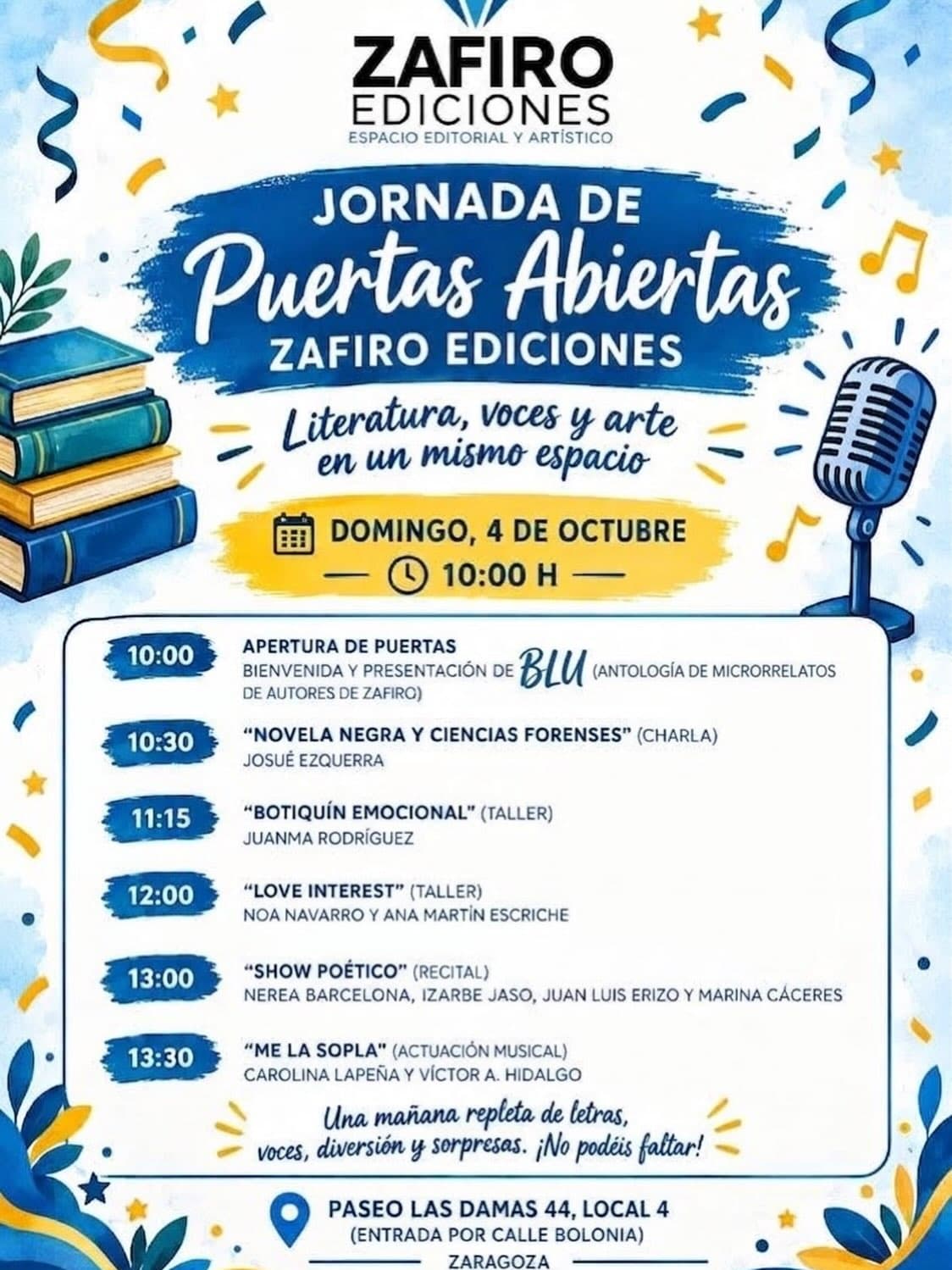 Cartel de Jornada de puertas abiertas de Zafiro Ediciones
