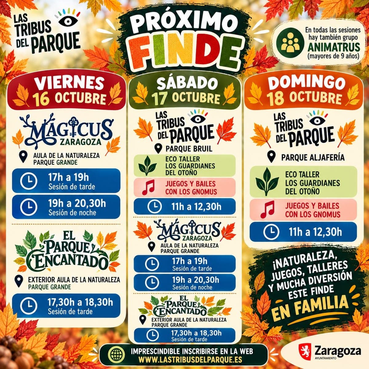 Cartel de Las Tribus del Parque en el Parque Bruil: eco-taller «Los guardianes del otoño»